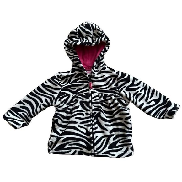 Carter’s Black & Pink Zebra Print Fleece Hoodie Jacket Size 6 Months - Picture 1 of 7